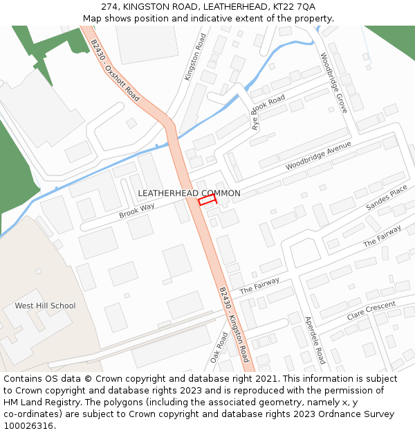 274, KINGSTON ROAD, LEATHERHEAD, KT22 7QA: Location map and indicative extent of plot