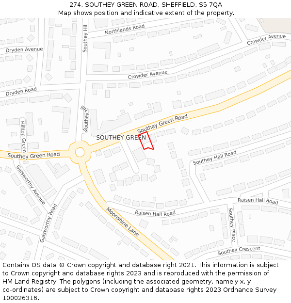 274, SOUTHEY GREEN ROAD, SHEFFIELD, S5 7QA: Location map and indicative extent of plot