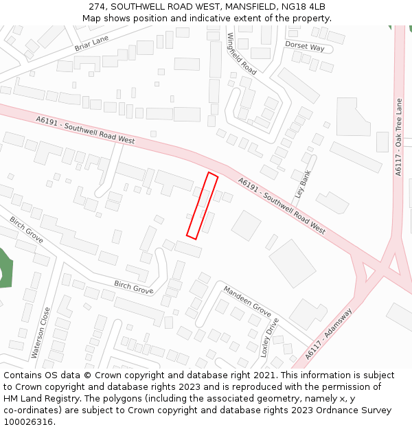 274, SOUTHWELL ROAD WEST, MANSFIELD, NG18 4LB: Location map and indicative extent of plot