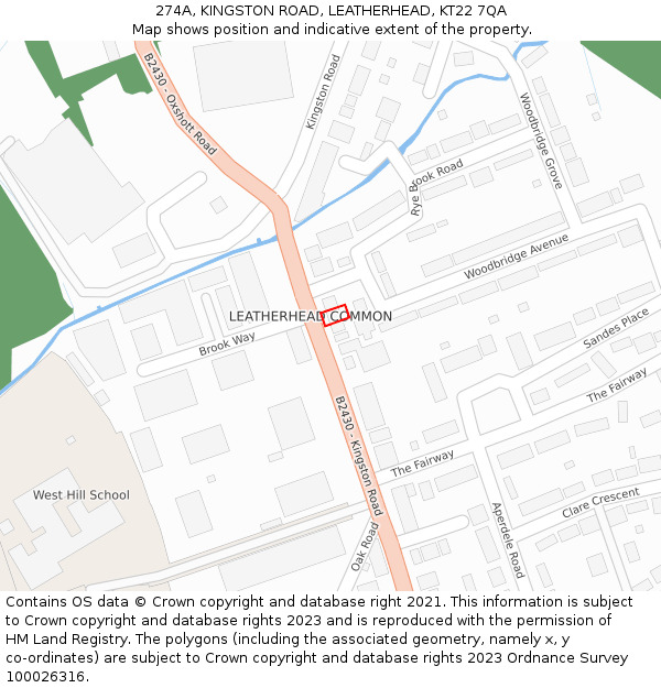 274A, KINGSTON ROAD, LEATHERHEAD, KT22 7QA: Location map and indicative extent of plot