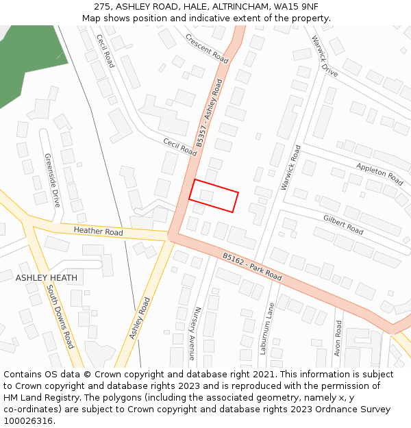 275, ASHLEY ROAD, HALE, ALTRINCHAM, WA15 9NF: Location map and indicative extent of plot
