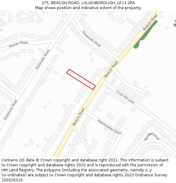 275, BEACON ROAD, LOUGHBOROUGH, LE11 2RA: Location map and indicative extent of plot
