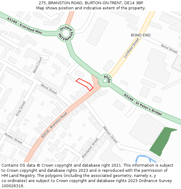 275, BRANSTON ROAD, BURTON-ON-TRENT, DE14 3BP: Location map and indicative extent of plot