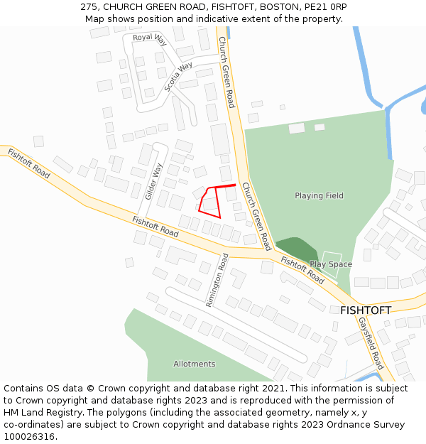275, CHURCH GREEN ROAD, FISHTOFT, BOSTON, PE21 0RP: Location map and indicative extent of plot