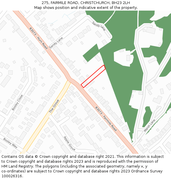 275, FAIRMILE ROAD, CHRISTCHURCH, BH23 2LH: Location map and indicative extent of plot