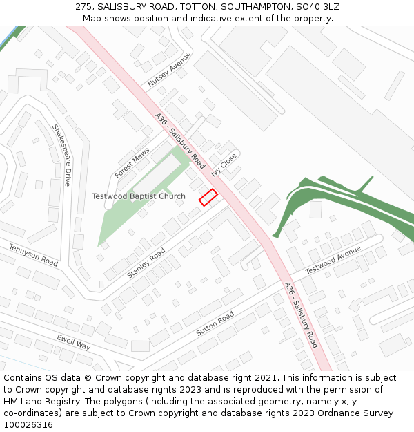 275, SALISBURY ROAD, TOTTON, SOUTHAMPTON, SO40 3LZ: Location map and indicative extent of plot