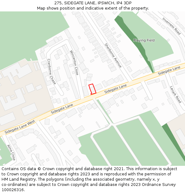 275, SIDEGATE LANE, IPSWICH, IP4 3DP: Location map and indicative extent of plot
