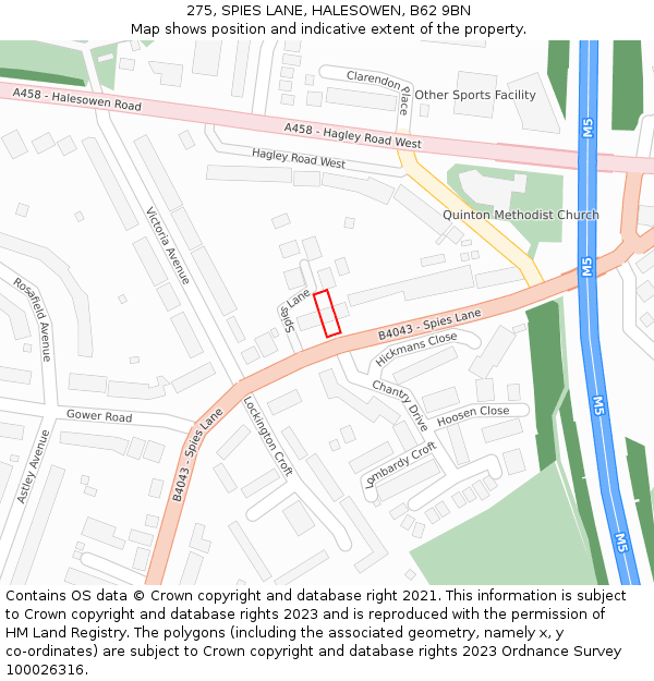275, SPIES LANE, HALESOWEN, B62 9BN: Location map and indicative extent of plot
