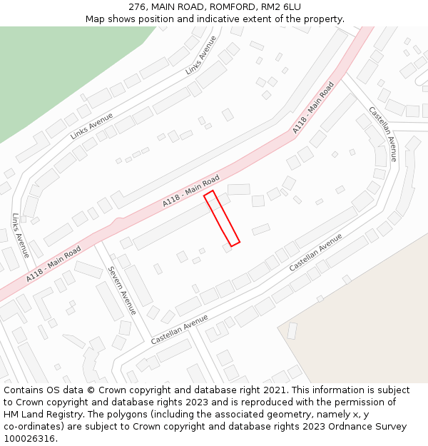 276, MAIN ROAD, ROMFORD, RM2 6LU: Location map and indicative extent of plot