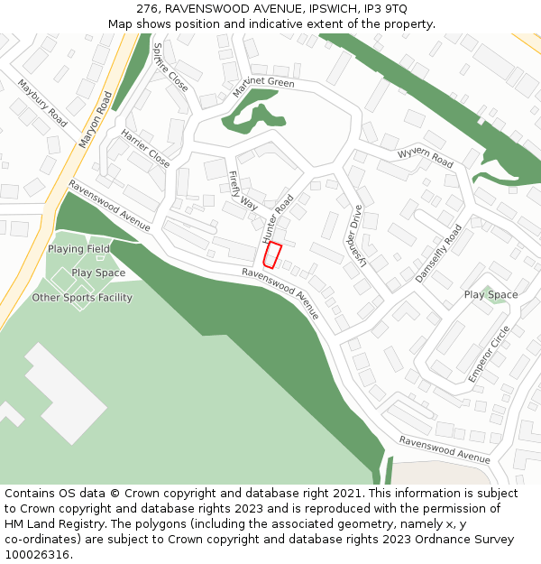 276, RAVENSWOOD AVENUE, IPSWICH, IP3 9TQ: Location map and indicative extent of plot