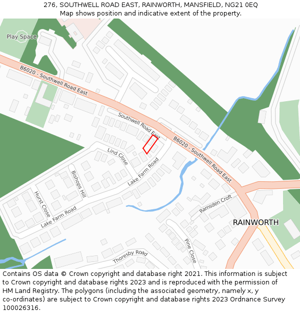 276, SOUTHWELL ROAD EAST, RAINWORTH, MANSFIELD, NG21 0EQ: Location map and indicative extent of plot