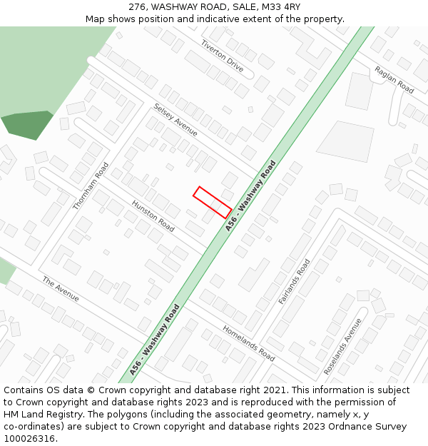 276, WASHWAY ROAD, SALE, M33 4RY: Location map and indicative extent of plot
