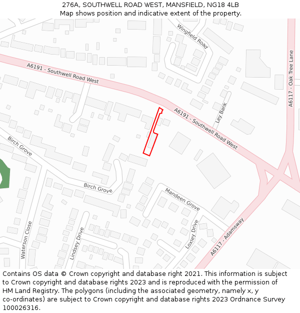 276A, SOUTHWELL ROAD WEST, MANSFIELD, NG18 4LB: Location map and indicative extent of plot