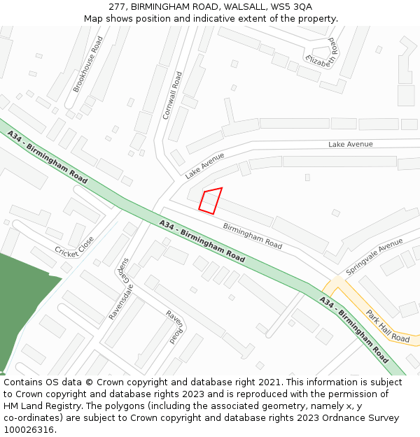 277, BIRMINGHAM ROAD, WALSALL, WS5 3QA: Location map and indicative extent of plot