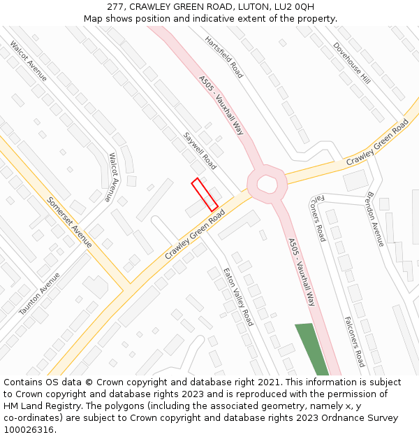 277, CRAWLEY GREEN ROAD, LUTON, LU2 0QH: Location map and indicative extent of plot