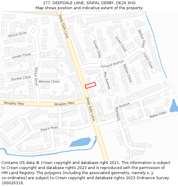 277, DEEPDALE LANE, SINFIN, DERBY, DE24 3HG: Location map and indicative extent of plot