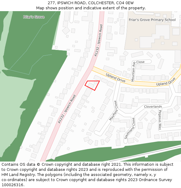 277, IPSWICH ROAD, COLCHESTER, CO4 0EW: Location map and indicative extent of plot