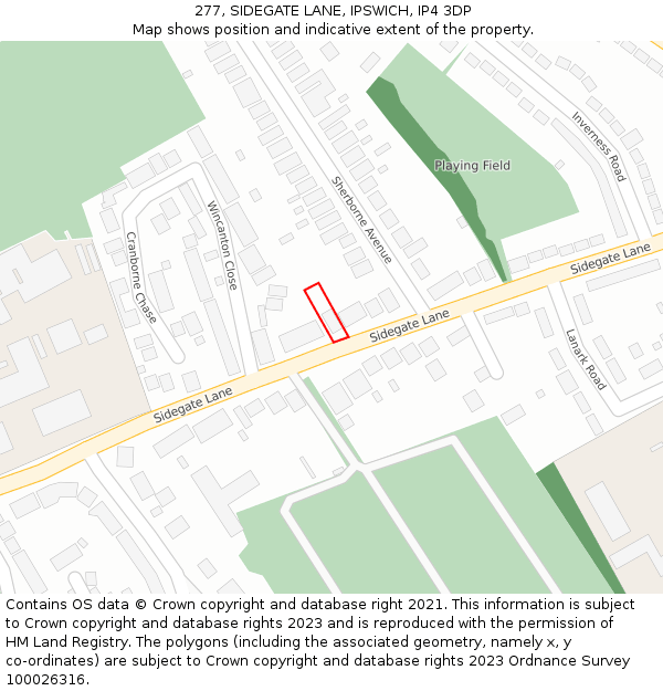 277, SIDEGATE LANE, IPSWICH, IP4 3DP: Location map and indicative extent of plot