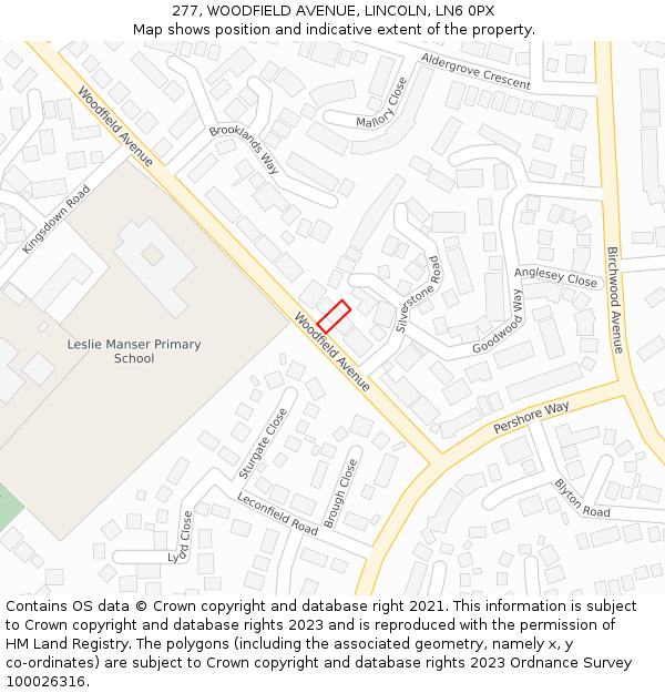 277, WOODFIELD AVENUE, LINCOLN, LN6 0PX: Location map and indicative extent of plot