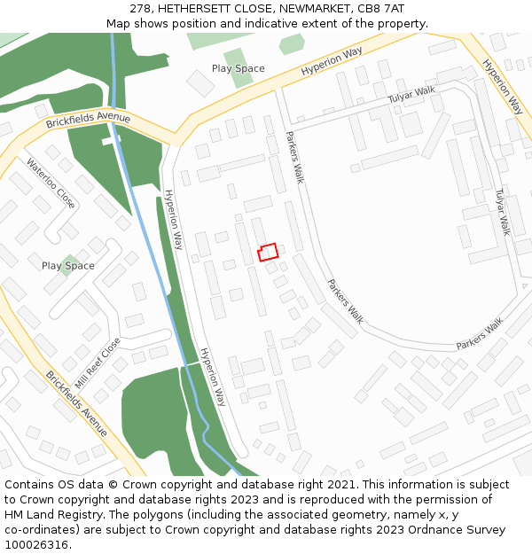 278, HETHERSETT CLOSE, NEWMARKET, CB8 7AT: Location map and indicative extent of plot