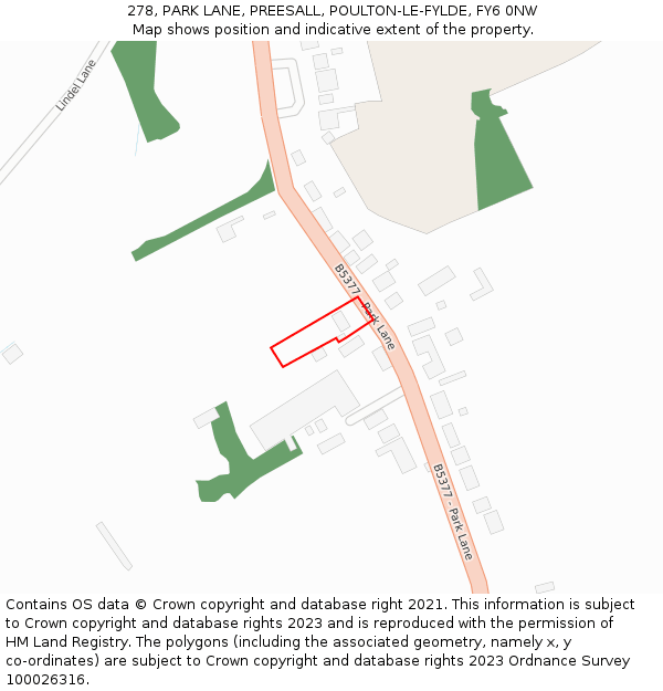 278, PARK LANE, PREESALL, POULTON-LE-FYLDE, FY6 0NW: Location map and indicative extent of plot