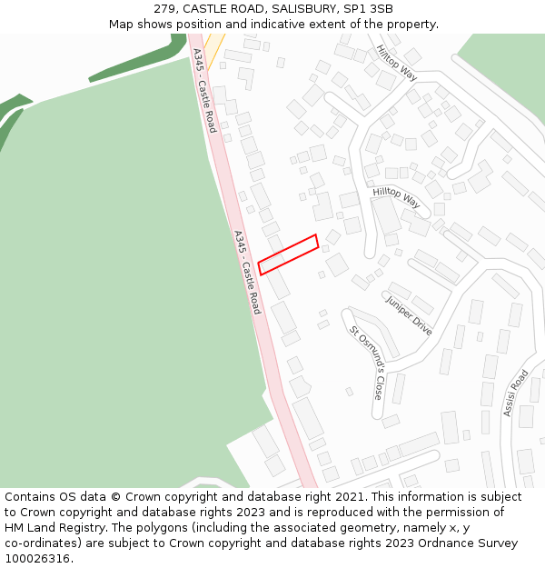279, CASTLE ROAD, SALISBURY, SP1 3SB: Location map and indicative extent of plot