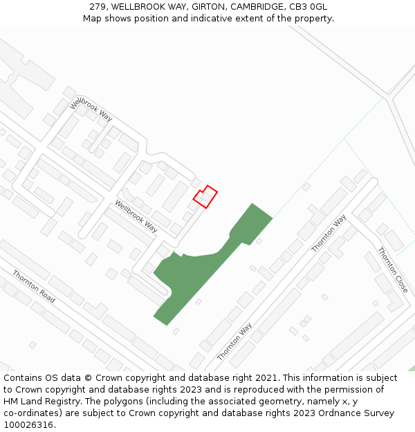 279, WELLBROOK WAY, GIRTON, CAMBRIDGE, CB3 0GL: Location map and indicative extent of plot