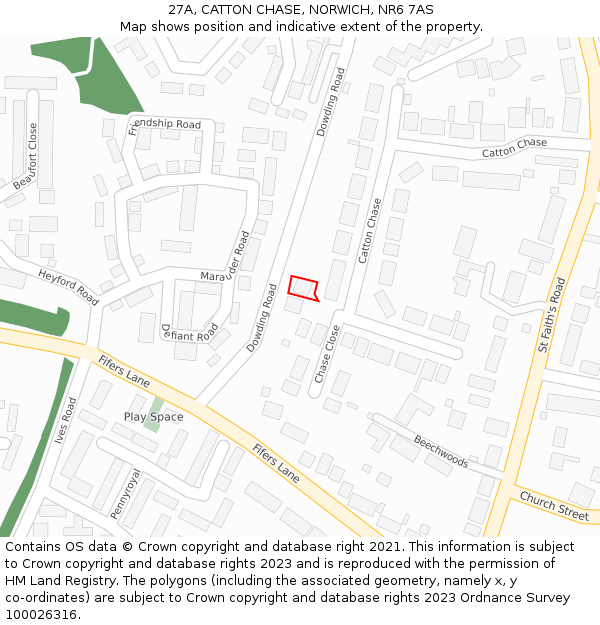 27A, CATTON CHASE, NORWICH, NR6 7AS: Location map and indicative extent of plot