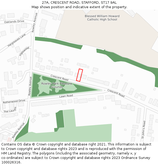 27A, CRESCENT ROAD, STAFFORD, ST17 9AL: Location map and indicative extent of plot