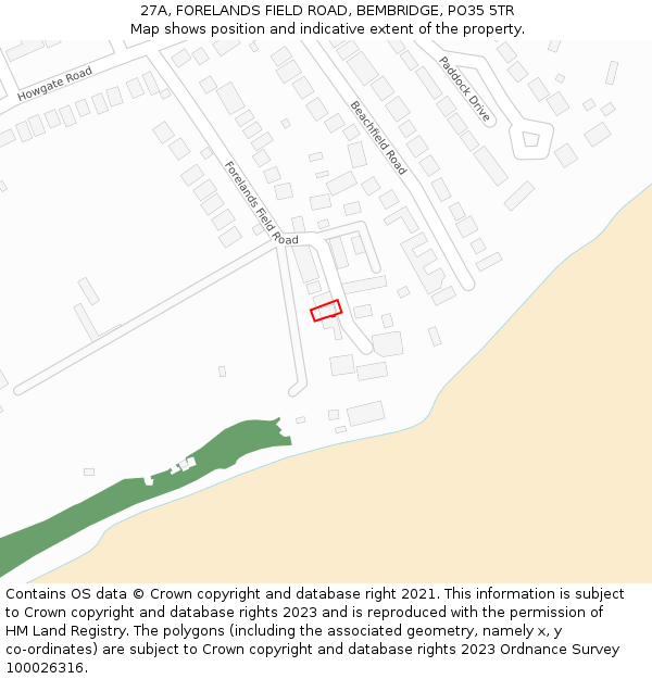 27A, FORELANDS FIELD ROAD, BEMBRIDGE, PO35 5TR: Location map and indicative extent of plot