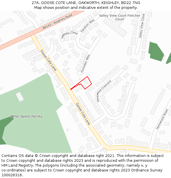 27A, GOOSE COTE LANE, OAKWORTH, KEIGHLEY, BD22 7NG: Location map and indicative extent of plot