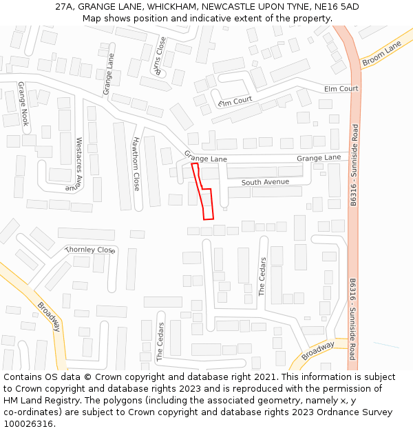 27A, GRANGE LANE, WHICKHAM, NEWCASTLE UPON TYNE, NE16 5AD: Location map and indicative extent of plot