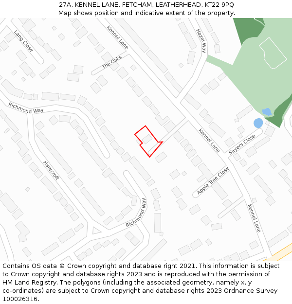 27A, KENNEL LANE, FETCHAM, LEATHERHEAD, KT22 9PQ: Location map and indicative extent of plot