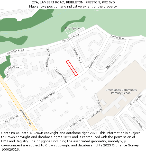 27A, LAMBERT ROAD, RIBBLETON, PRESTON, PR2 6YQ: Location map and indicative extent of plot