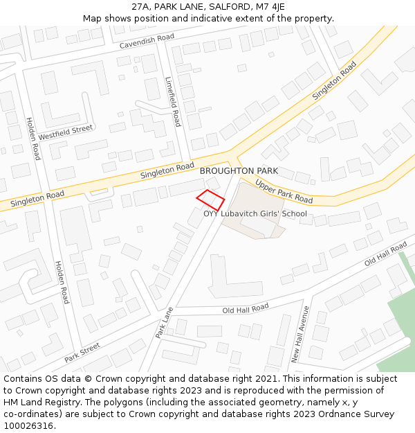 27A, PARK LANE, SALFORD, M7 4JE: Location map and indicative extent of plot