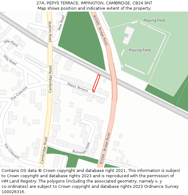 27A, PEPYS TERRACE, IMPINGTON, CAMBRIDGE, CB24 9NT: Location map and indicative extent of plot