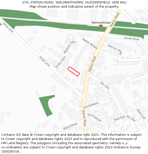 27A, STATION ROAD, SKELMANTHORPE, HUDDERSFIELD, HD8 9AU: Location map and indicative extent of plot