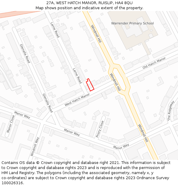 27A, WEST HATCH MANOR, RUISLIP, HA4 8QU: Location map and indicative extent of plot