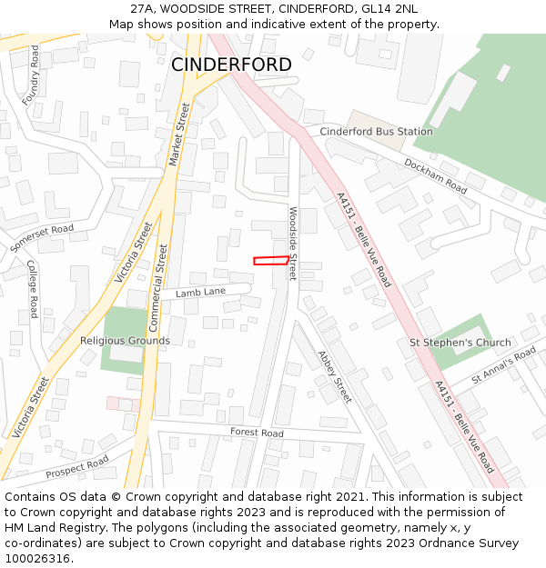 27A, WOODSIDE STREET, CINDERFORD, GL14 2NL: Location map and indicative extent of plot