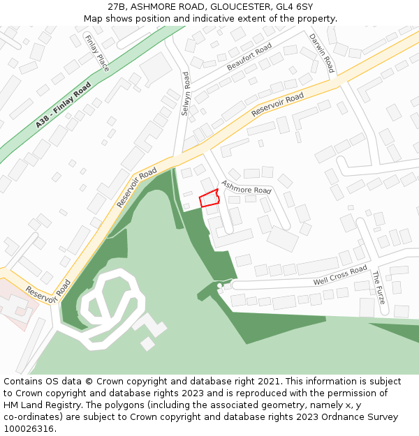 27B, ASHMORE ROAD, GLOUCESTER, GL4 6SY: Location map and indicative extent of plot
