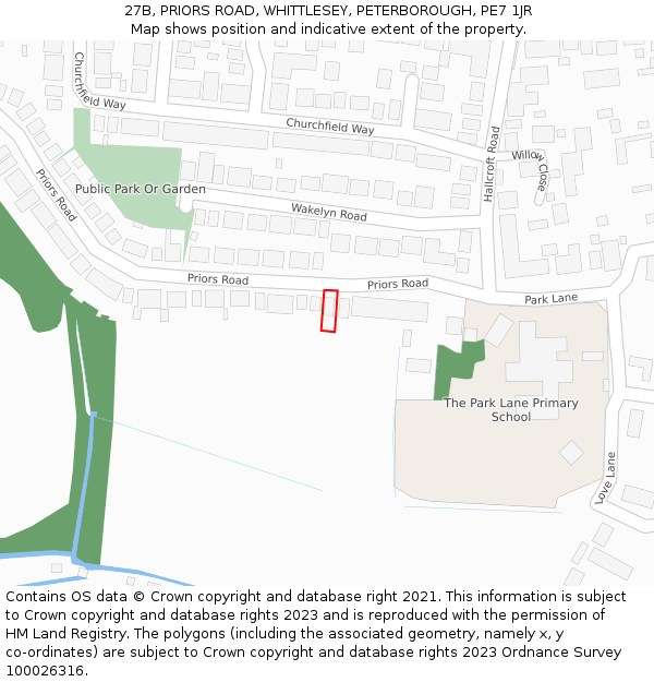 27B, PRIORS ROAD, WHITTLESEY, PETERBOROUGH, PE7 1JR: Location map and indicative extent of plot