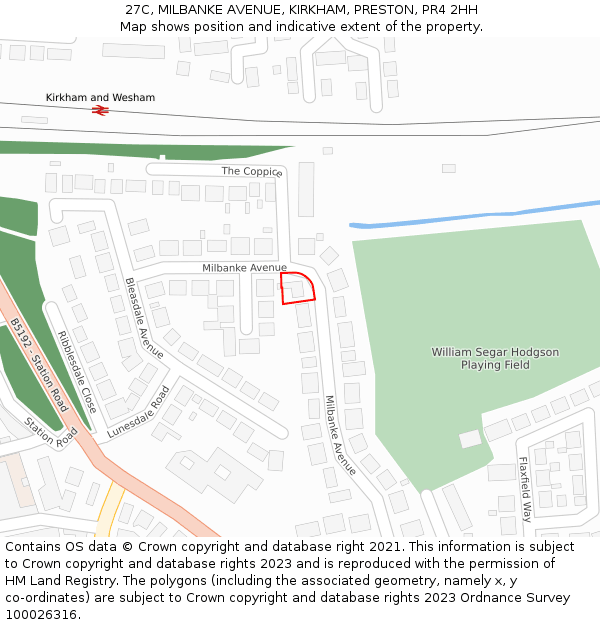 27C, MILBANKE AVENUE, KIRKHAM, PRESTON, PR4 2HH: Location map and indicative extent of plot