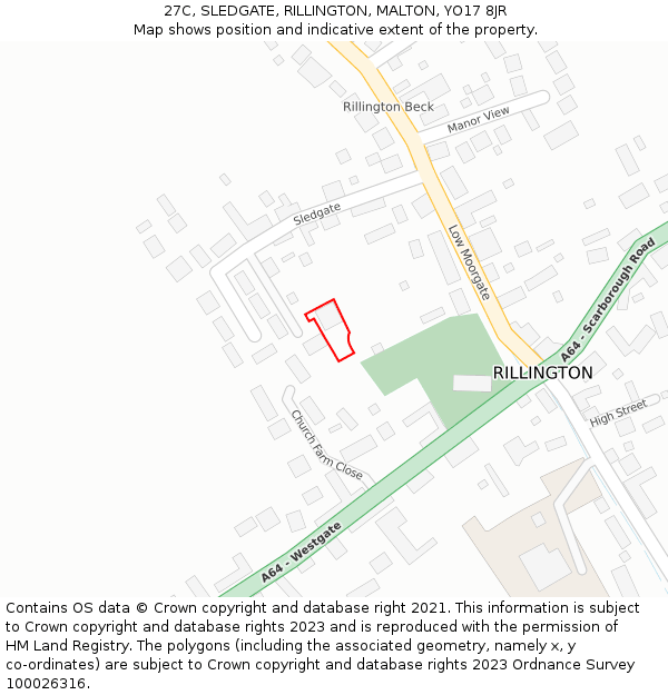 27C, SLEDGATE, RILLINGTON, MALTON, YO17 8JR: Location map and indicative extent of plot