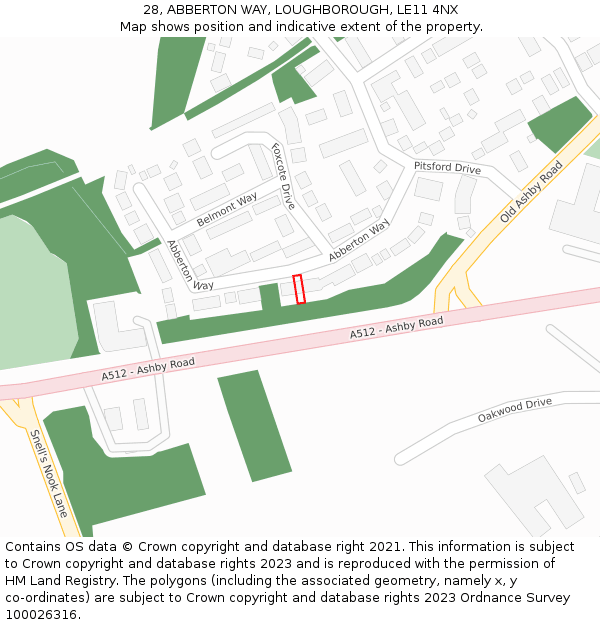 28, ABBERTON WAY, LOUGHBOROUGH, LE11 4NX: Location map and indicative extent of plot
