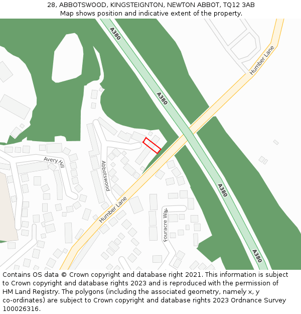 28, ABBOTSWOOD, KINGSTEIGNTON, NEWTON ABBOT, TQ12 3AB: Location map and indicative extent of plot