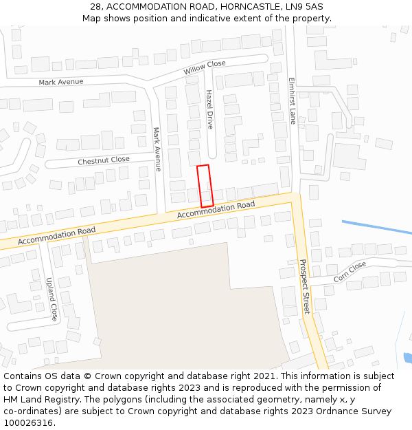 28, ACCOMMODATION ROAD, HORNCASTLE, LN9 5AS: Location map and indicative extent of plot