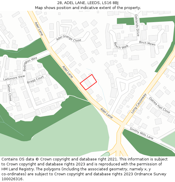 28, ADEL LANE, LEEDS, LS16 8BJ: Location map and indicative extent of plot