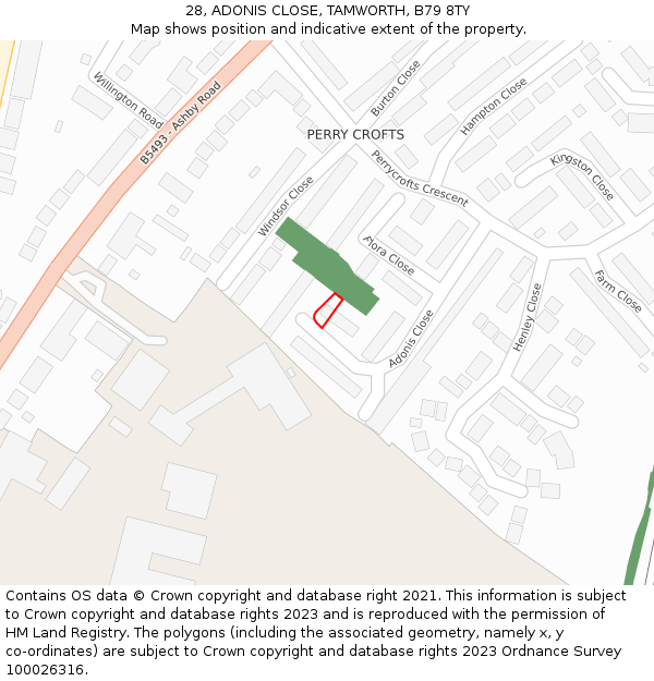 28, ADONIS CLOSE, TAMWORTH, B79 8TY: Location map and indicative extent of plot