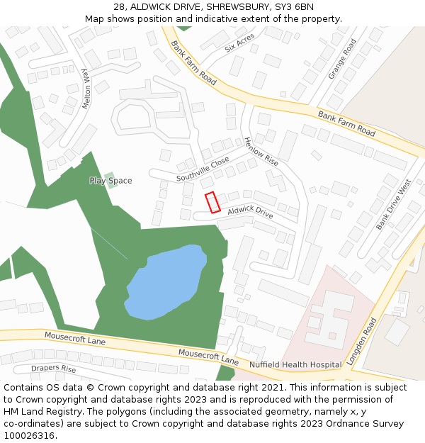 28, ALDWICK DRIVE, SHREWSBURY, SY3 6BN: Location map and indicative extent of plot