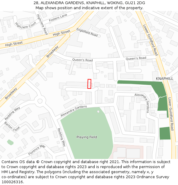 28, ALEXANDRA GARDENS, KNAPHILL, WOKING, GU21 2DG: Location map and indicative extent of plot